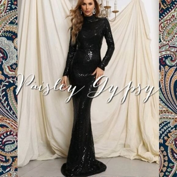 Stunning Evening Gown Mermaid Style in Sparkling Black Etched Geometric … - Picture 9 of 16